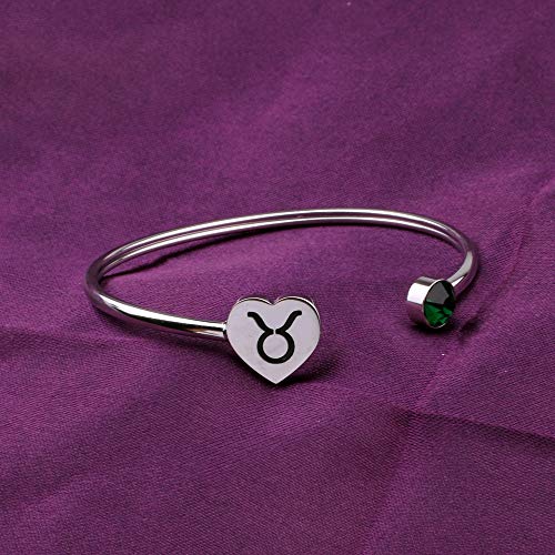 Image of Zodiac Birthstone Bracelet Jewelry Open Cuff Bracelet with Birthstone Birthday Gift for Her (Taurus)