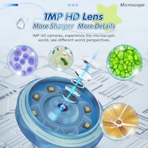 Image of Lukzer Mini Digital Kids Microscope 100X Zoom Camera with LCD Screen & LED Lights (Blue), Portable Pocket Handheld Microscope for Kids & Adults | STEM Educational Science Toy for Nature Exploration