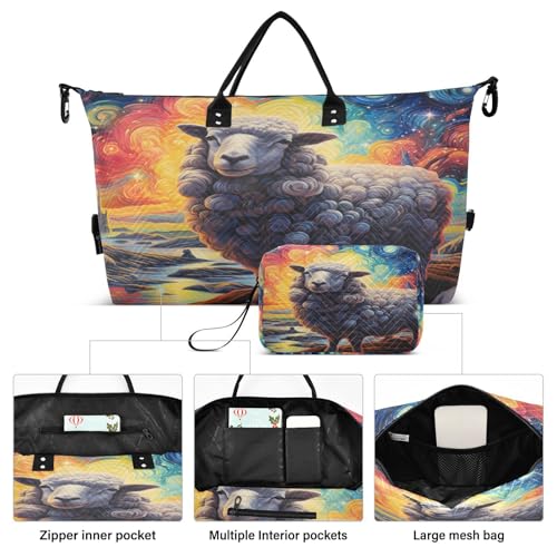 Van Gogh Art Sheep Travel Duffel Bags Gym Bag Weekender Handbag with Toiletry Bag for Women Girls Men2