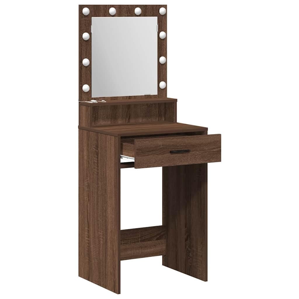 Schminktisch Braun Eichen-Optik Holzwerkstoff 50 x 41 x 135 cm mit LED Beleuchtung, Stauraum und Schublade für Schlafzimmer, Makeup, Pflege, Organizer und Ankleidezimmer