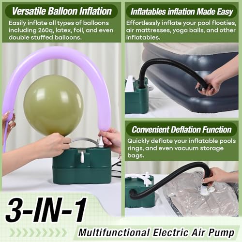 Image of 3-in-1 Electric Balloon Pump, Portable Air Pump for Latex 260q Foil Balloons, Dual Nozzle Balloon Blower Machine for Party Decoration, 110V AC Inflator Deflator for Inflatables Pool Floats Mattress