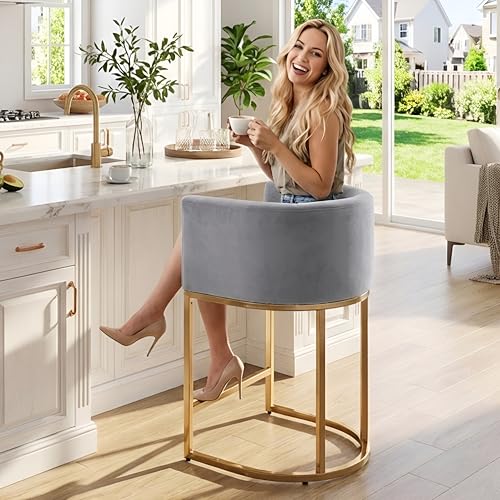 HNY Modern Counter Height Velvet Stool 24' Grey