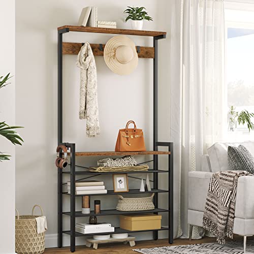Hoobro Hall Tree With Bench, Coat Rack With Shoe Storage, Shoe And Coat Rack, 5-Tier Entryway Shoe Storage, 5 Hooks, For 12-16 Pairs, Industrial, Hallway, Foyer, Mudroom, Rustic Brown Bf74Mt01 #TOP2