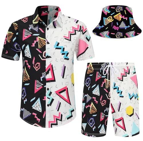 Mens Hawaiian Shirts and Shorts Set Funny Hawaiian Shirts for Men Beach Outfits Sets with Bucket Hats
