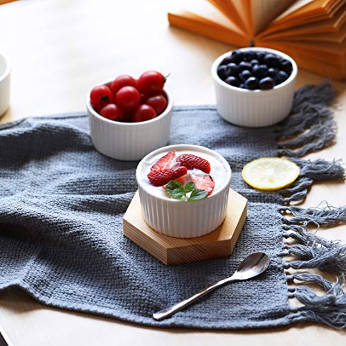 Bone China Ramekins for Baking 4 oz set of 6, White Custard Cups Creme Brulee Dishes Souffle Cups for Serving and Cooking TAWCHES