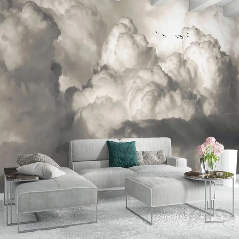 Fresque murale 3D nuages blancs décoration texturée salon et chambre - 3