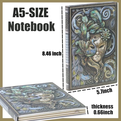 KISWIAR 3D-geprägtes Leder-Tagebuch, Vintage, geheimnisvolle Königin Pfau, Business-Notizbuch, A5, liniert, Hardcover, Tagebuch für Frauen, Geschenk, 200 Seiten