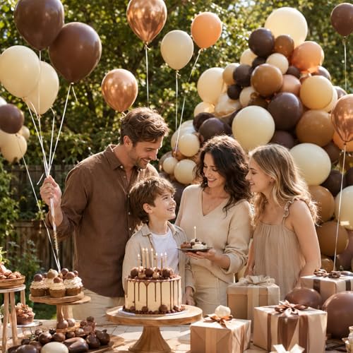 Image of Brown Balloons, 60 Pcs 12 Inch Dark Brown Coffee Tan Nude Sand White Latex Balloons for Western Cowboy Neutral Party Decorations