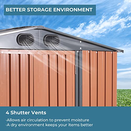 Zevemomo 8 X 6 Ft Outdoor Storage Shed, All Weather Metal Shed With Singe Lockable Door, Tool Shed Outdoor Storage For Garden, Patio, Backyard, Lawn, Antique Brown #TOP4
