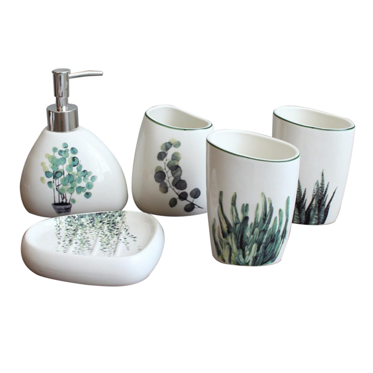 Alipis Elegante Set Da Bagno in Ceramica Verde 5 Pezzi Set Di Tazze Per Il Lavaggio Portasapone Spazzolino Da Denti Pratico Bicchiere Per Fare I Gargarismi