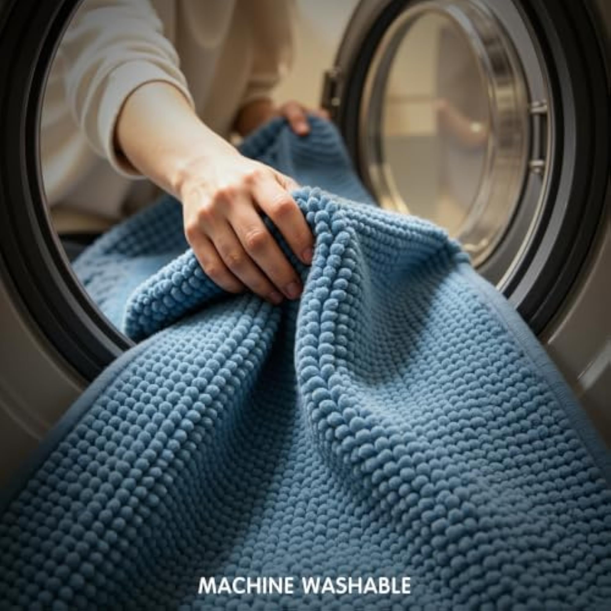 Stone Blue Chenille Soft Plush Bath Mat, Non-Slip