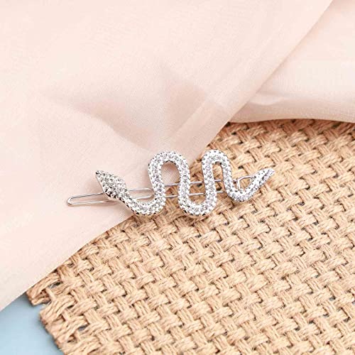 Iaceble Bohemia Crystal Hair Clip Barrette Silver Snake Hairpin Clip Metal Serpent Hair Barrette Sparkly Rhinestone Hairclips Pin Hair Accessories For Women And Girl Headdress (Silver) #TOP2
