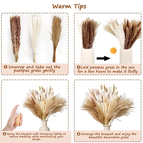 Happyhapi Pampas Grass Decor 130 Pcs Boho Home Decor Dried Flowers, 17 Inch Natural Dried Pampas Grass Bouquet For Office Decor, Wedding Decor, Farmhouse Decor, Festival Decor #TOP4