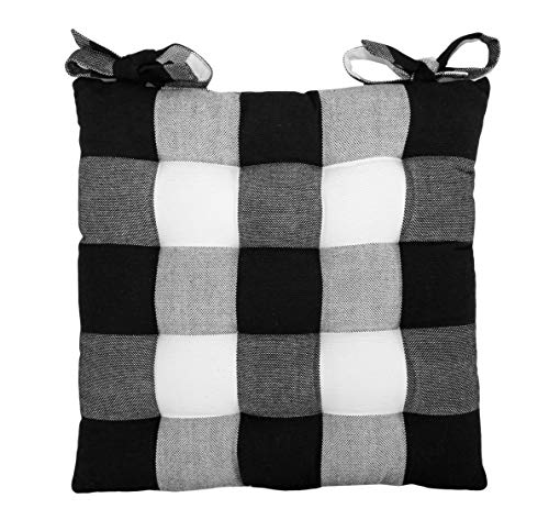 Cotton Craft Chair Cushion Pads - Set Of 4 - Buffalo Gingham Check - Dining Kitchen Office Chair Seat Cushion With Ties - Durable Cotton Fabric - Thick Comfy Poly Fill - Indoor Use - 17X17 In – Black #TOP1