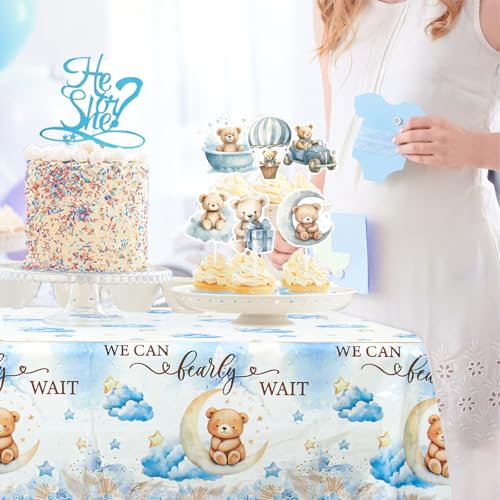 We Can Bearly Wait Baby Shower Decorations -Teddy Bear Boho Balloons Banner Boxes Cupcake Topper, We Can Bearly Wait Sign Backdrop Tablecloth, Boy Baby Shower Decorations Gender Reveal Party Decor by DataMoon - Image 7