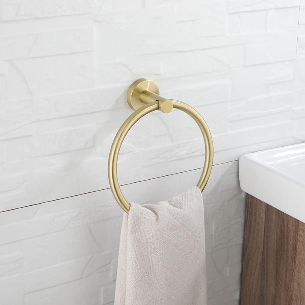 Brushed Gold Round Towel Ring Single Towel Bar Toilet Kitchen Paper Holder Robe Towel Coat Hooks Bathroom Accessories Set,Towel Ring