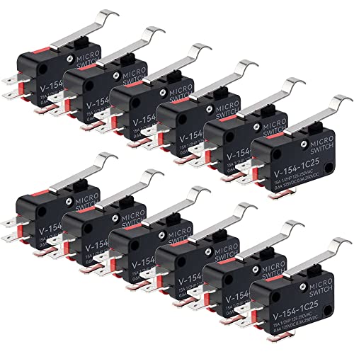 GUUZI 12Stck Mikro-Endschalter langes Scharnier Biegehebel SPDT Schnappschalter für Arduino V-154-1C25