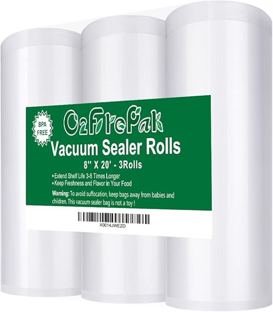 O2frepak 3Pack 20x600cmTextured Vacuum Sealer Bags Rolls with BPA Free,Heavy Duty Embossed Vacume Sealer Storage Bags Rolls for Food,Great for Sous Vide Cooking (Total 1800cm)