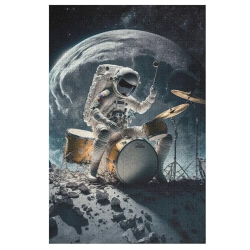 Puzzles Schlagzeug-Astronaut, 1000-teiliges Holzpuzzle Für Erwachsene Und Kinder Ab 12 Jahren. Tolles Geschenk Für Erwachsene 78×53cm