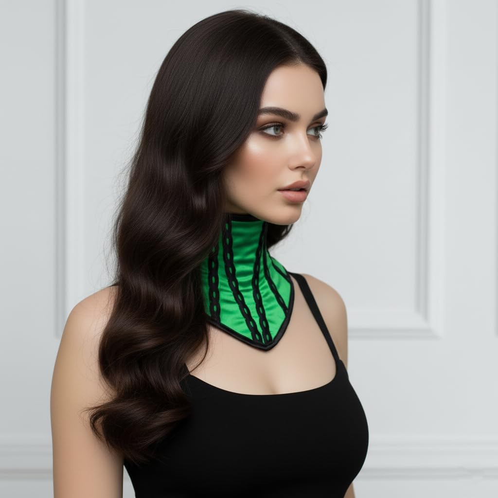 Women’s Green Satin Lace Up Neck Corset Gothic Posture Collar