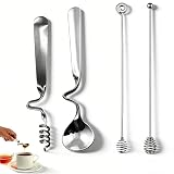 4 Stück Edelstahl Löffel Honigspirale & Marmeladenlöffel, Honiglöffel mit Spiral-Mixer und Dessertlöffel, Multifunktions-Mixer für Küche und Bar für Marmelade, Honig und Joghurt
