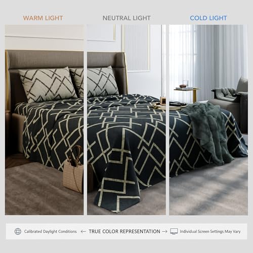 Image of Stoa Paris 100% Cotton King Size Bedsheet with 2 Pillow Covers, 180TC Printed Bedding Set, Breathable, All-Season Comfort, Soft & Lightweight, Home Decor, Urbanscape - Slate Lattice (228cm x 274cm)