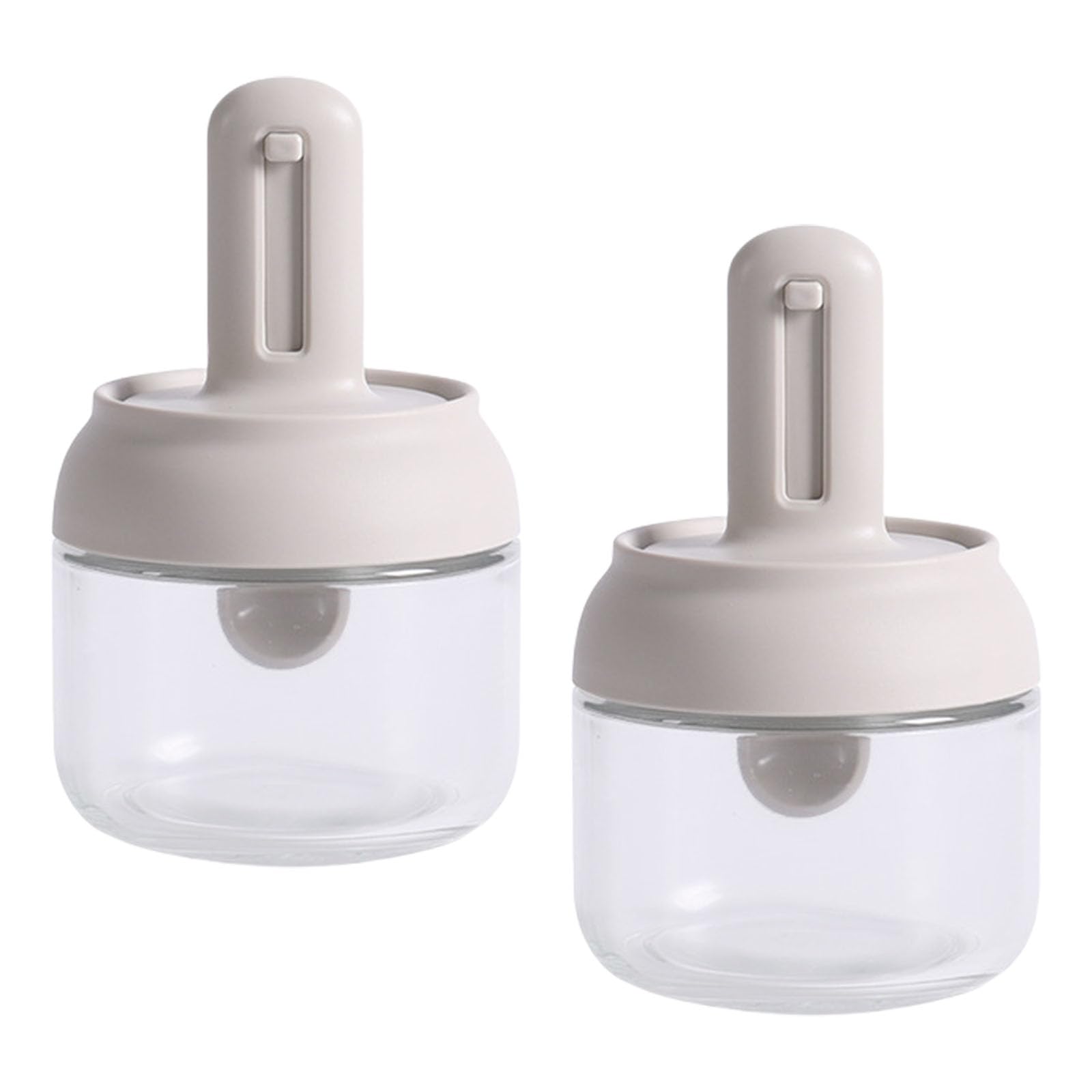 MALSSE Of 2 Retractable Spoon Glass Spices Jars with Seal for Kitchen Pantries Storage and Outdoors Camping Essential Seal Glass Condiment Container