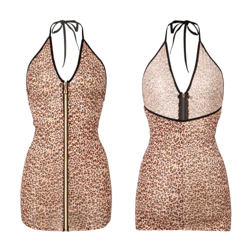 Robe en maille transparente léopard moulante à zip