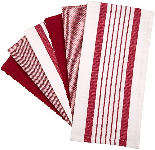 Image of Premium Kitchen Towels (20 inchx 28 inch, 6 Pack) | Large Cotton Dish Towels | Flat & Terry Highly Absorbent Kitchen Linen Set with Hanging Loop | Red Striped