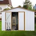 Outdoor Storage Shed, 10x12 Ft Large Metal Storage Sheds with Updated Frame Structure and Lockable Doors, Garden Tool Shed for Backyard Patio Lawn (White)