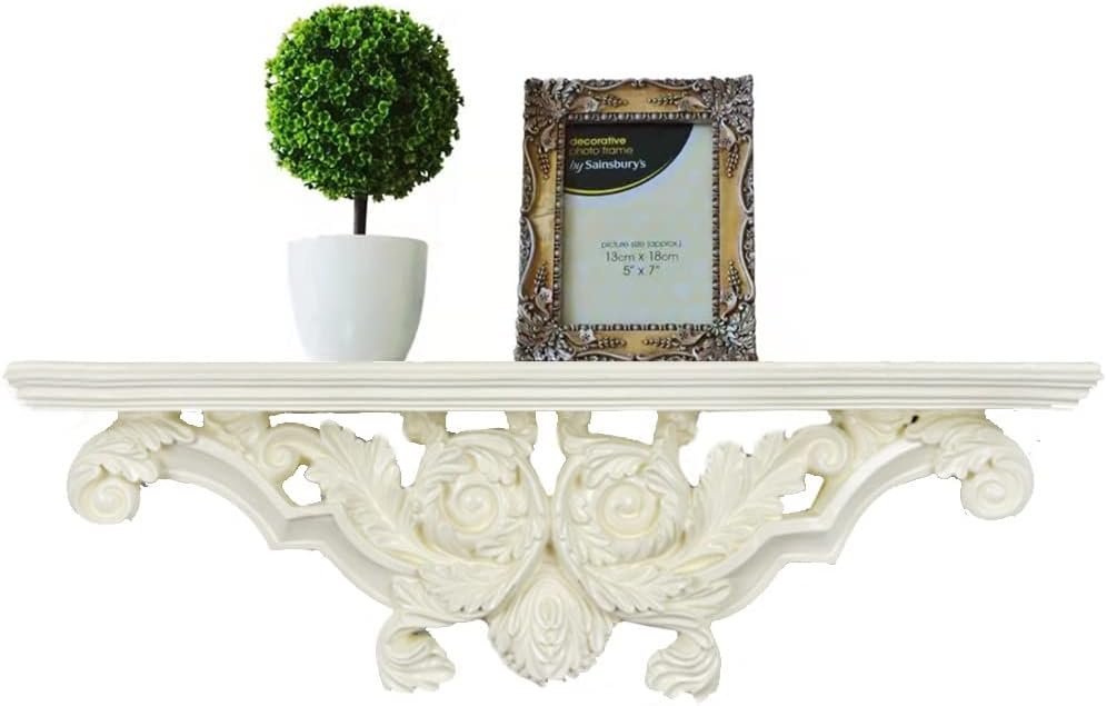 Exquisite Bathroom Shelves Resin Wall Shelf, Carved Floating, for Wall Decor Bedroom, Decorative Shelving for Living Room, Bathroom, Hallway, Entryway Decor Crafts (Color : Beige, Size : /L)