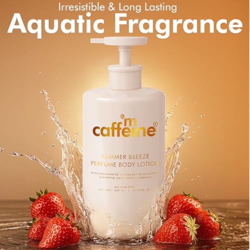 Image of mCaffeine Summer Breeze Perfume Body Lotion| Niacinamide, Cocoa Butter & Shea Butter For Deep Moisturization | Lightweight, Non-Sticky | Aqua-Fresh Beachy Fragrance | Body Lotion For Dry Skin - 600ml