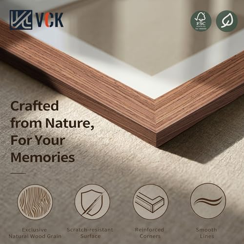 Image of VCK 8x12 Picture Frame 5 Pack, Walnut Exclusive Wood, HD Glass, for Photo