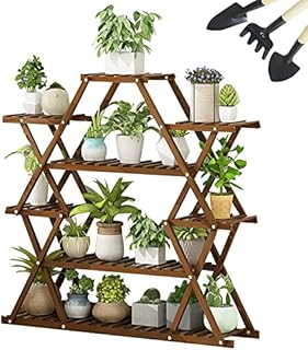 QUMENEY Bamboo Plant Stand, 6 Tier Planter Display Shelving, Large Multiple Flower Pot Organizer Holder Shelf for Indoor Outdoor Balcony Garden Patio (Large)