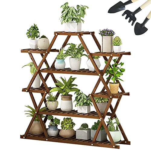 QUMENEY 8-Tier Bambus Blumenregal Blumenständer Pflanzenregal Outdoor...