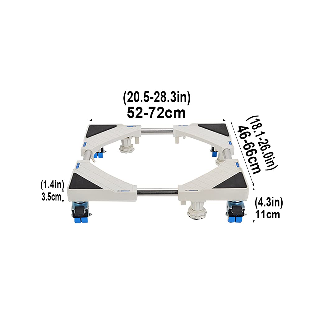 Base de lavadora móvil ajustable Soporte para lavadora y secadora Antivibración Longitud 52-72 cm Ancho 46-66 cm Refrigerador Pedestal Soporte carro Alfombrilla antivibración (4 patas 4 ruedas) (