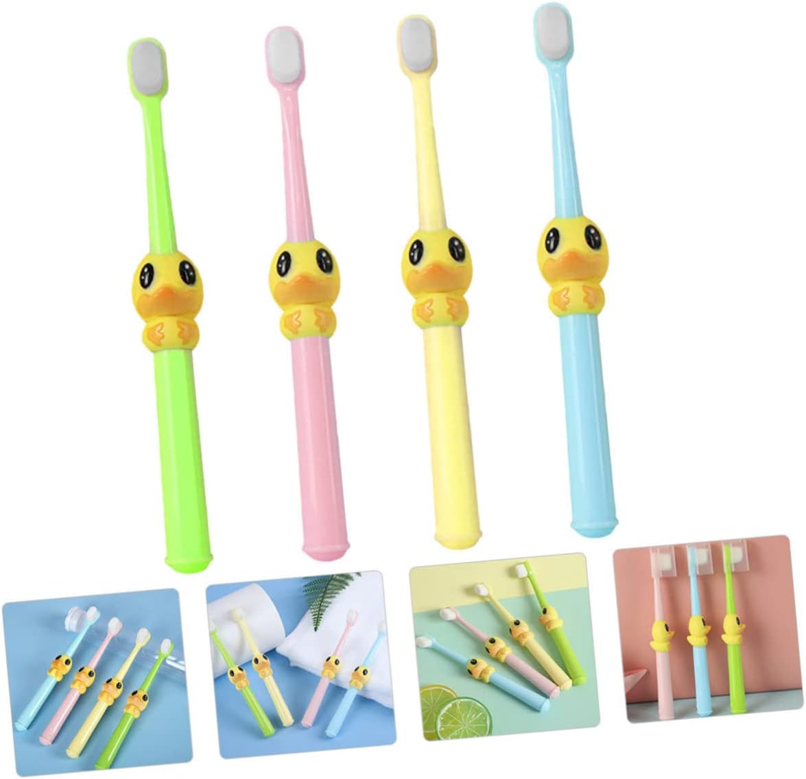 4pcs Cartoon Toothbrushes Soft Bristle Oral Care for Boys and Ages Durable Fun Dental Cleaning with Yellow Pink Green Blue