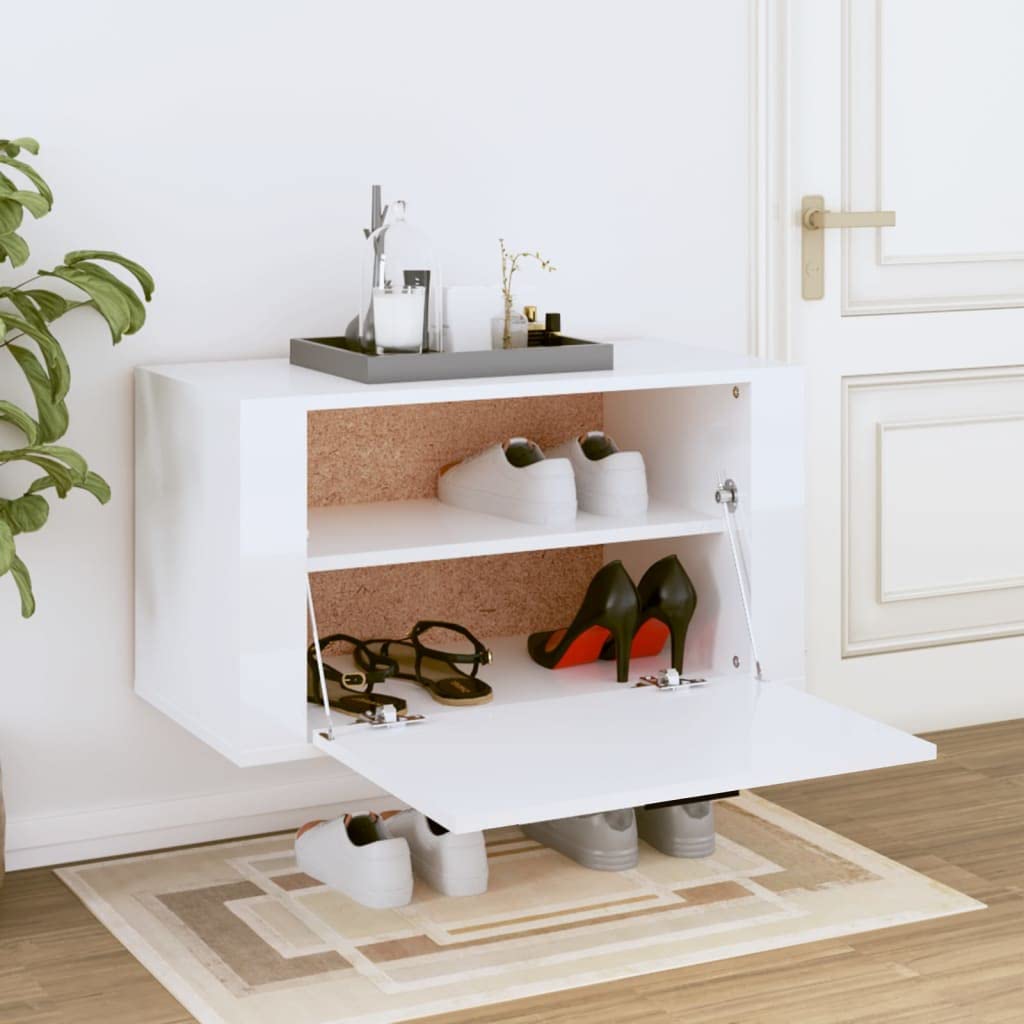Naścienna szafka na buty wysoki połysk, biała, 70 x 35 x 38 cm, drewno inżynieryjne