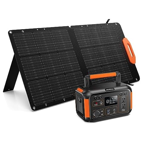 GRECELL Portable Solar Generator 500W with Solar Panel 100W, Portable Power Station 500W AC Outlet, Portable Solar Panel 21.5V 5.5A for Home Use Outdoor Camping Backup Emergency Cover