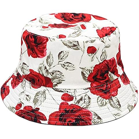 IHAUIUE Rose Print Bucket Hat Floral Pattern Fisherman Caps Summer Reversible Packable Sun Hats, White, Large Cover