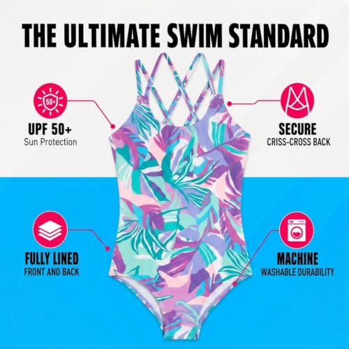 Image of Kanu Surf Girls' Reese UPF 50 Beach Sport Criss-Cross One Piece Swimsuit