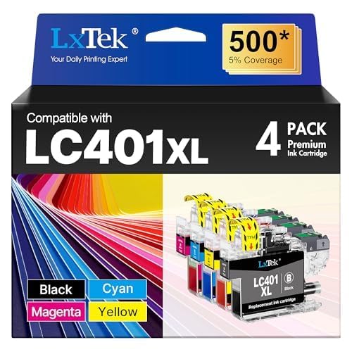 LxTek LC401XL LC401 Ink Cartridges Compatible with Brother 4-Pack