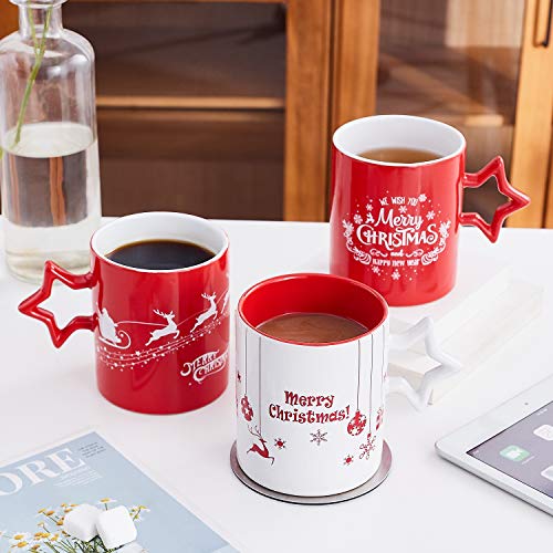 Coffee Mug Set Set of 6 Large-sized 14 Ounce Christmas Theme Ceramic Coffee Mugs Restaurant Coffee Mugs, Star Handle