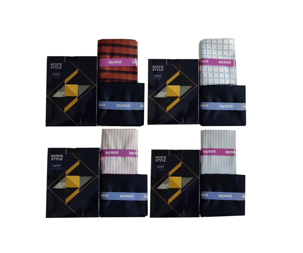 Raymond Quick Style Men's Formal Wear Shirt & Trouser Fabric Gift Set, Cotton Fabric, Checkered and Striped Design, Multi-Color Pack-image-5