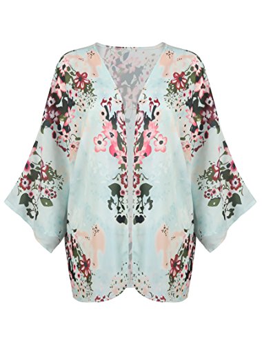 Cardigã feminino de verão com estampa floral Kimonos solto meia manga chiffon da Pretday, A1-mint, L