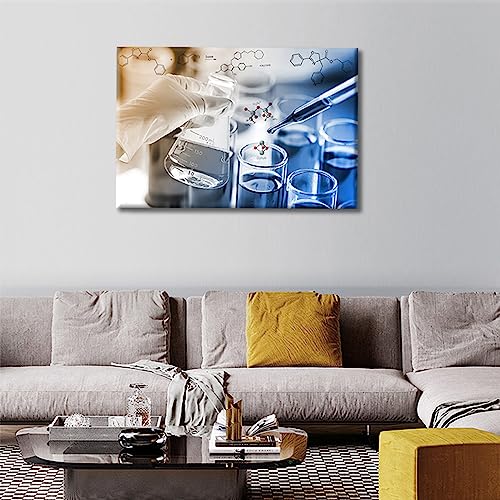 Image of Young Scientist Reagent is Dripped Into the Test Tube Pictures Artwork Wall Decor 1 Pieces Clinical Laboratory Painting Black and White Wall Art Posters and Prints Framed Ready to Hang (16 inchWx24 inchH)