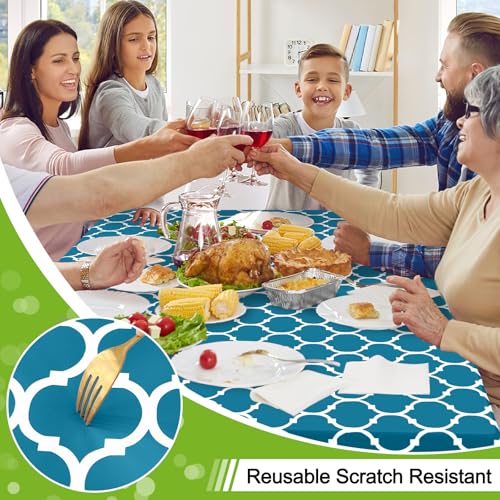 Image of Smiry Rectangle Table Cloth, Flannel Backed Vinyl Tablecloth, 70 inchx90 inch | Waterproof Plastic Tablecloths, Wipeable Table Cover for Dining, Indoor and Outdoor (Teal)