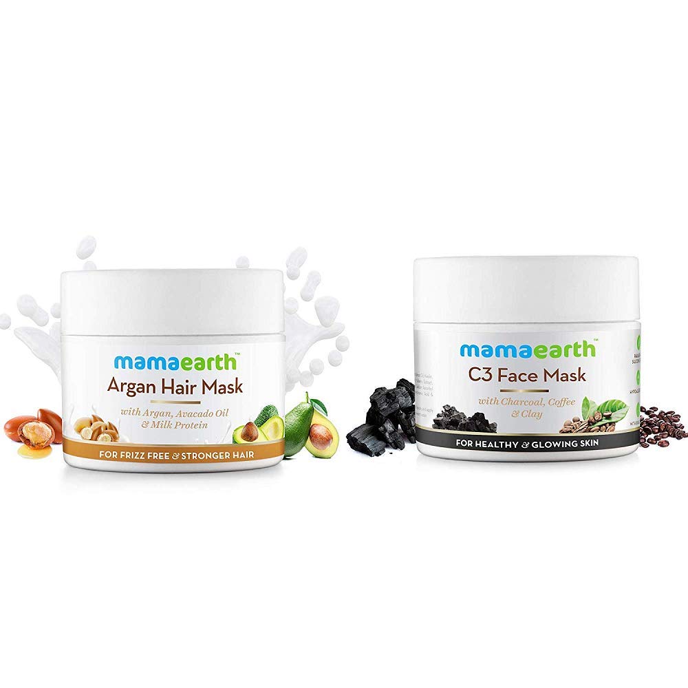 Mamaearth Argan Hairfall Control Mask - 200ml + Charcoal, Coffee and Clay Face Mask - 100ml