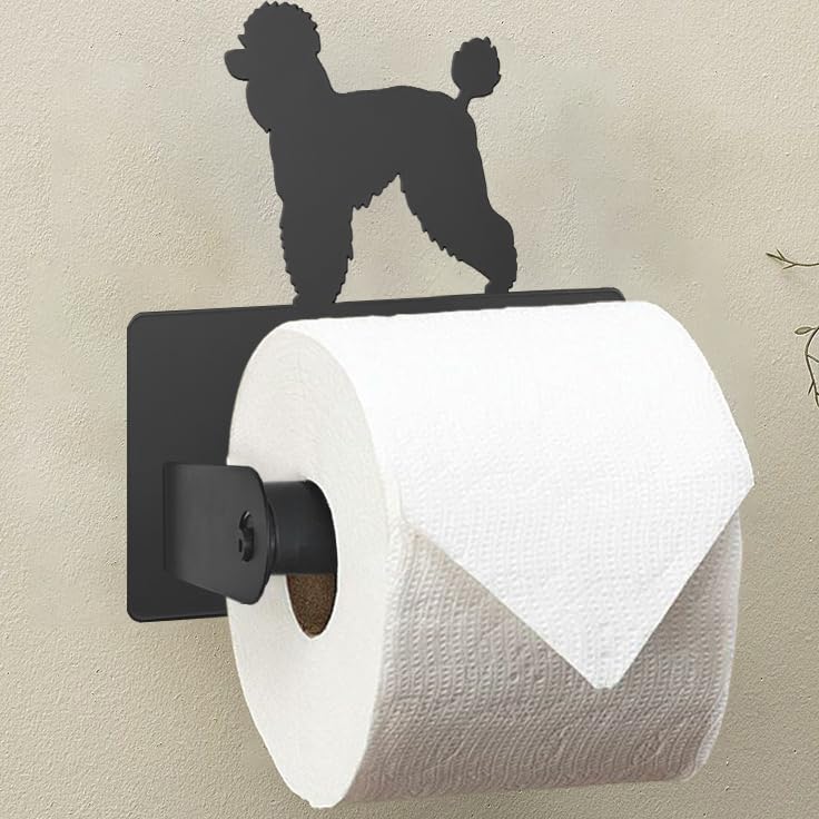 Wigag Poodle Toilet Paper Holder Wall Mounted, Bathroom Decorative Metal Toilet Paper Mega Roll Dispenser, Matte Black Rustproof Tissue Roll Holder for Kitchen Washroom