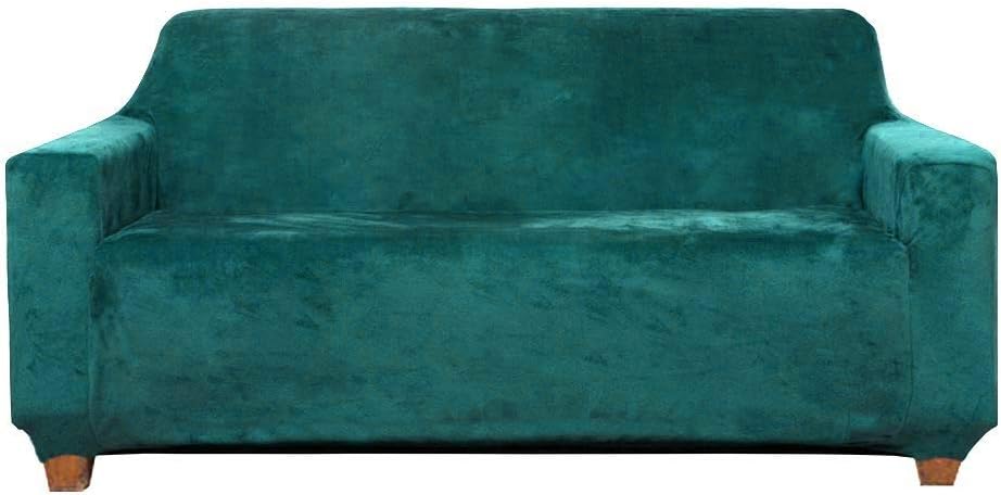 ACOMOPACK Premium Velvet High Stretch Loveseat Slipcovers, Spandex Teal Loveseat Couch Covers for 2 Cushion Couch, Loveseat Cover Furniture Protector for Dogs with Side Pocket